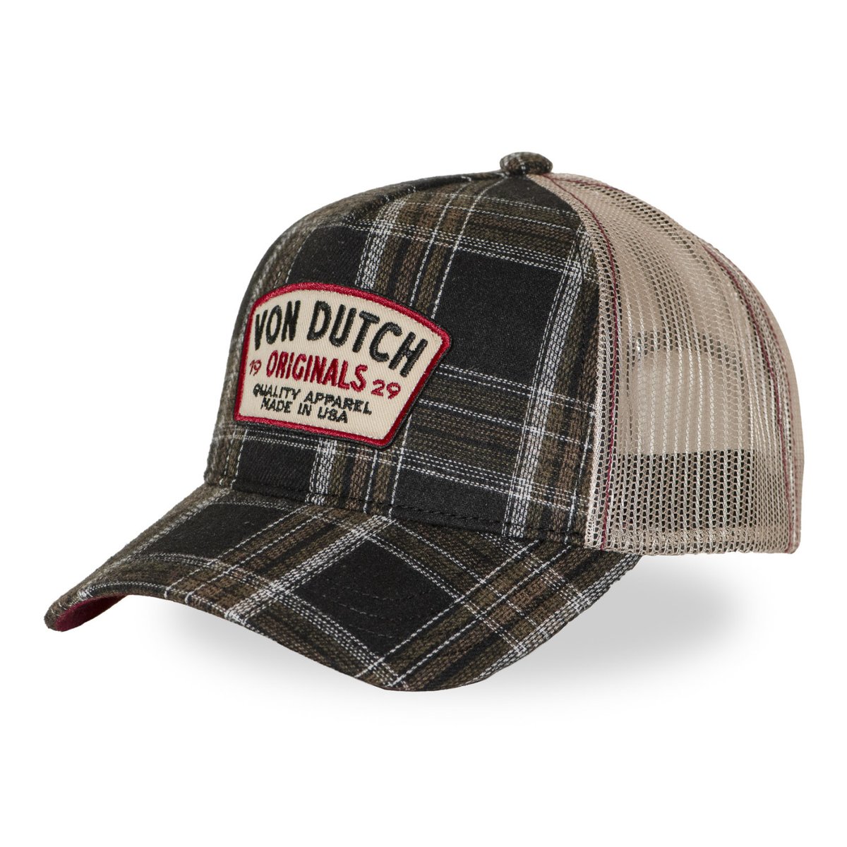 Casquette trucker SQUARES noir/blanc/beige, VON DUTCH