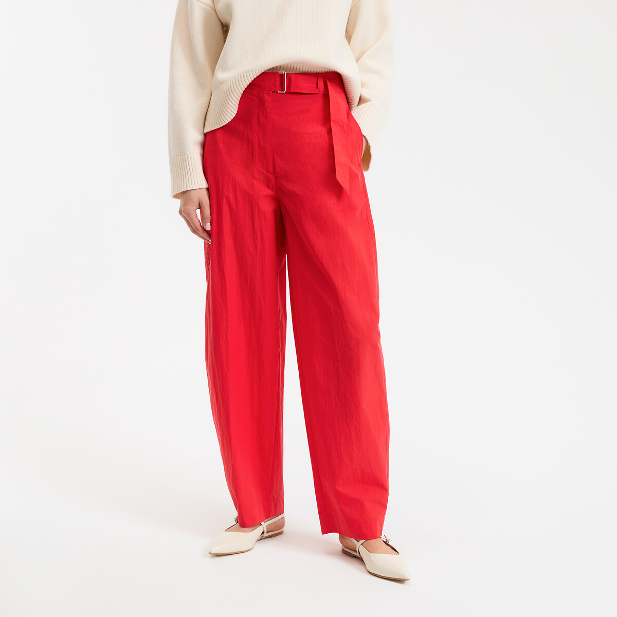 Pantalon large, coupe barrel, avec ceinture  rouge, LA REDOUTE COLLECTIONS