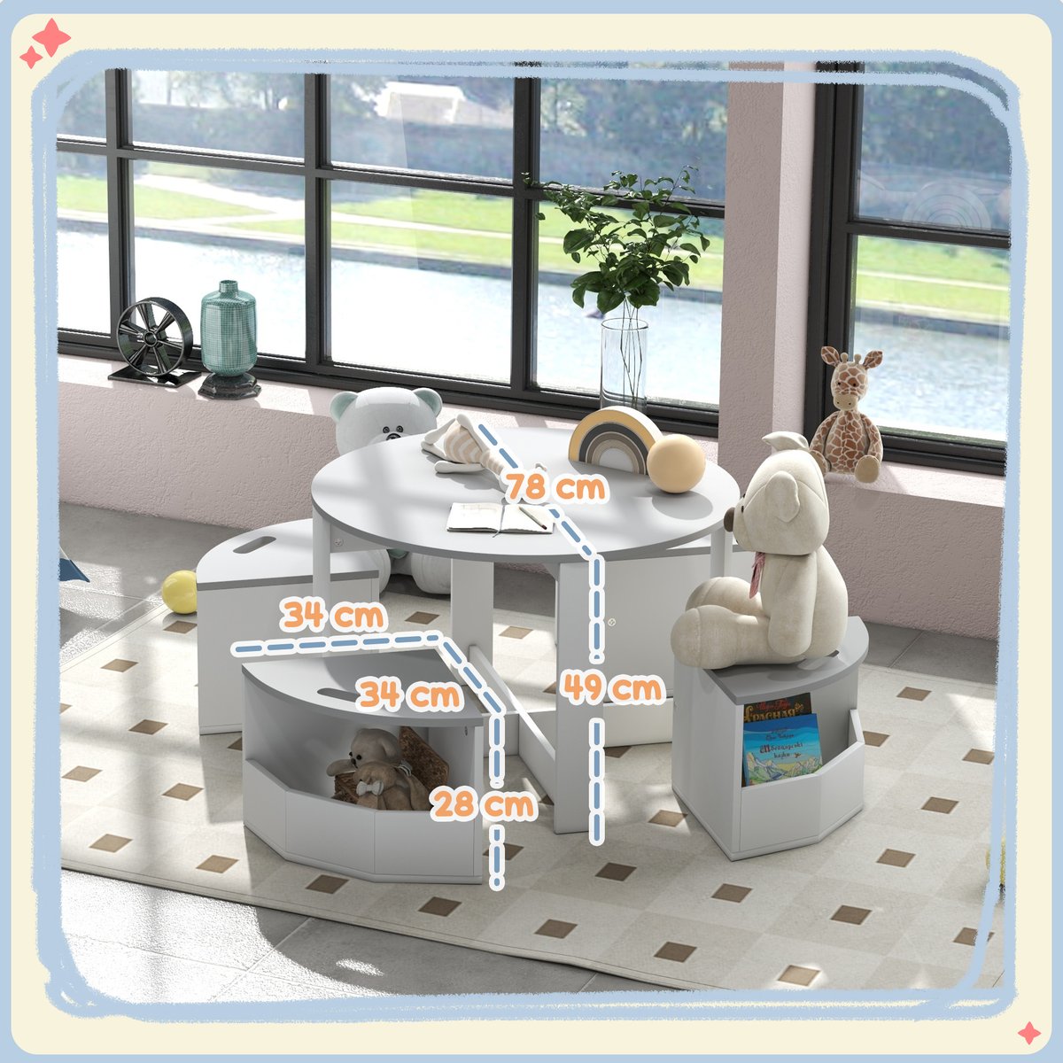 Ensemble table et chaises pour enfants MDF couleur unique, AIYAPLAY