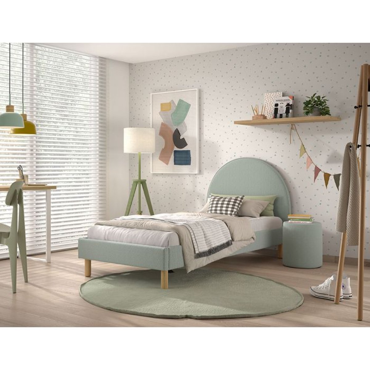 Lit Moon 90x200cm Vert avec pouf vert, VIPACK
