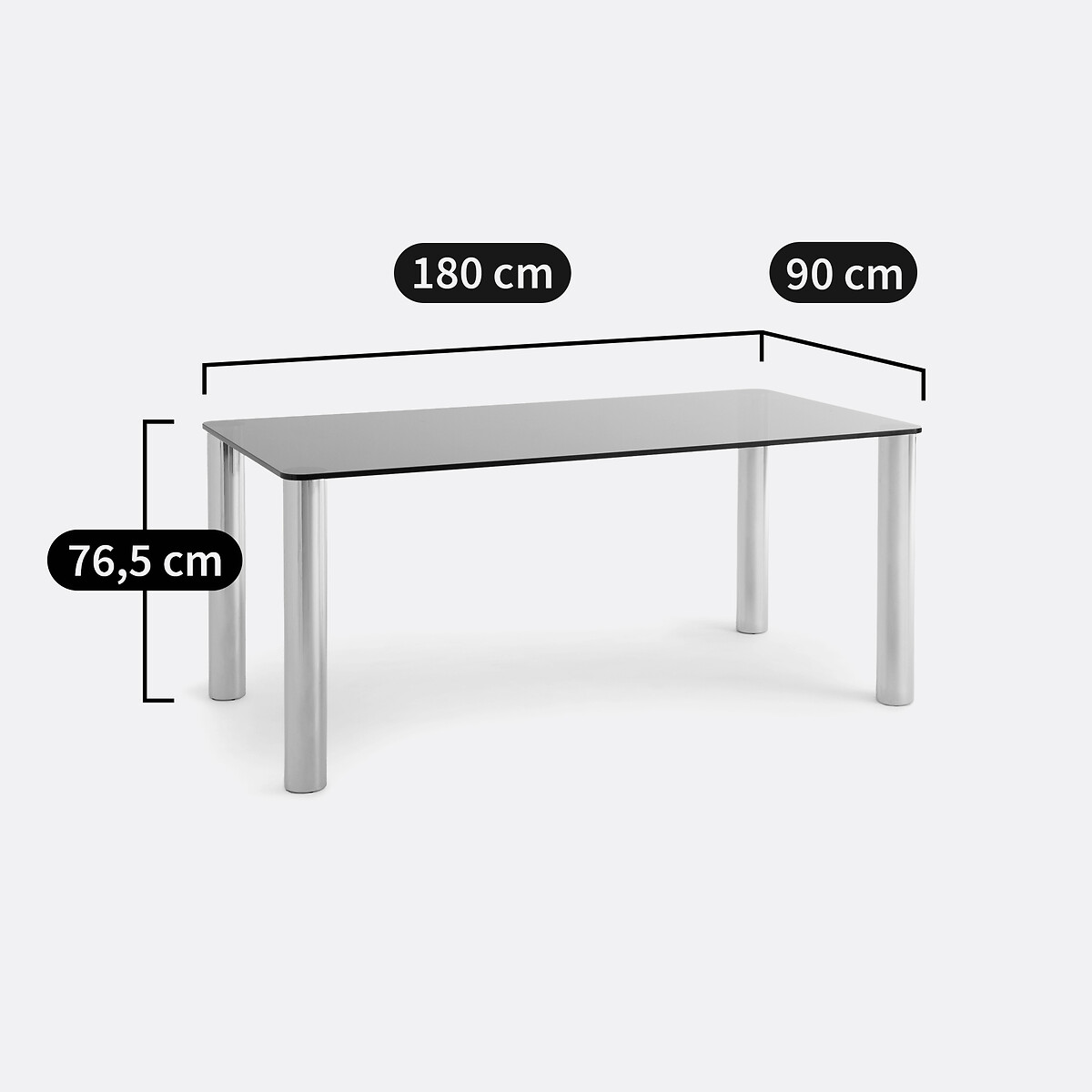 Ramcel 6-8 seater dining table in chrome-plated steel and tempered glass smoky glass, LA REDOUTE INTERIEURS