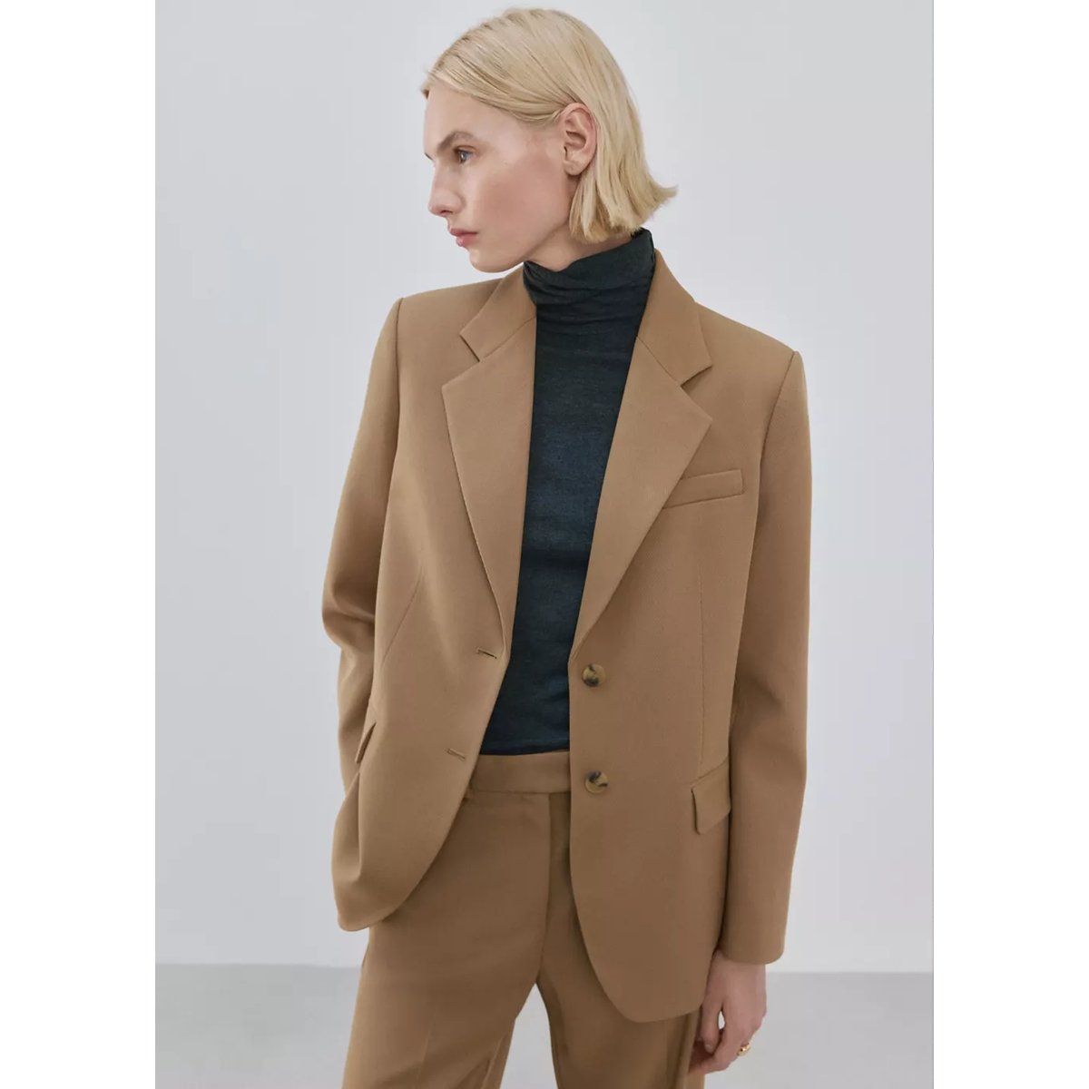 Pantalon de costume droit taille basse marron moyen, MANGO