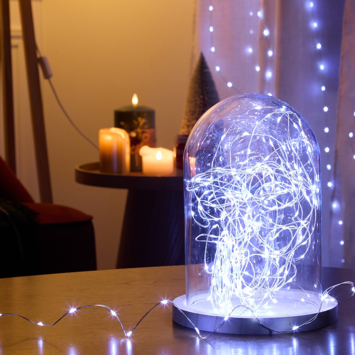 Guirlande lumineuse d'extérieur 5 m 100 LED blanc chaud fil cuivre 13 fonctions sur secteur blanc froid, FEERIC LIGHTS & CHRISTMAS