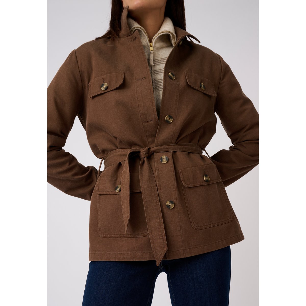 Veste-saharienne mélange Lyocell marron foncé, DAMART