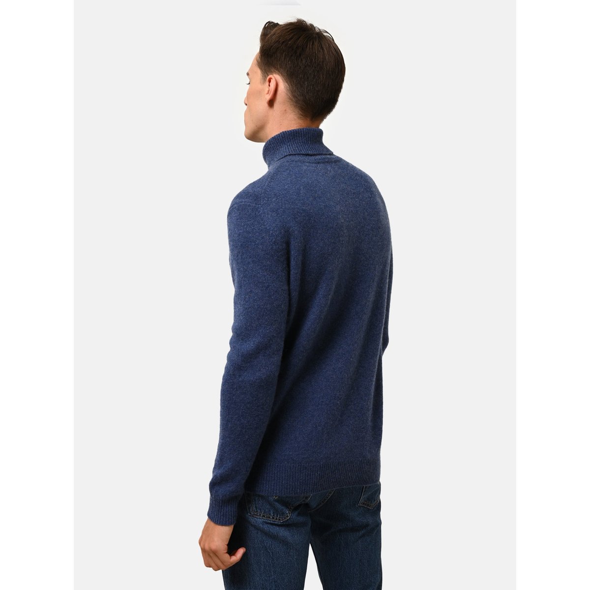 Pull Col Roulé 4 Fils Ocean Chiné Sacha bleu foncé, JUST CASHMERE