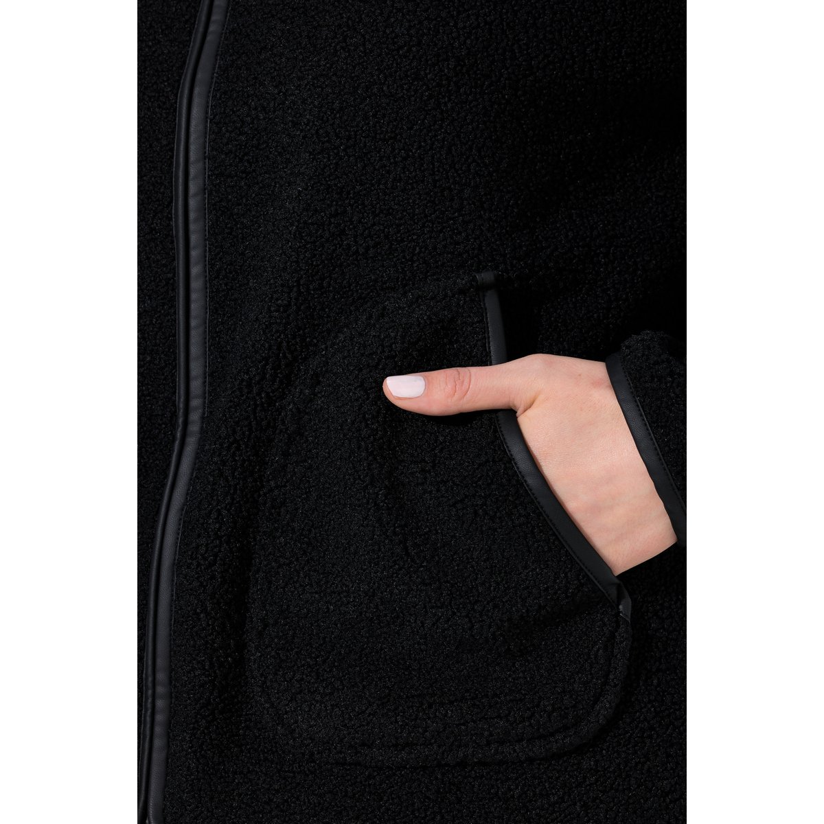 Veste en polaire, passepoil imitation cuir noir, ULLA POPKEN