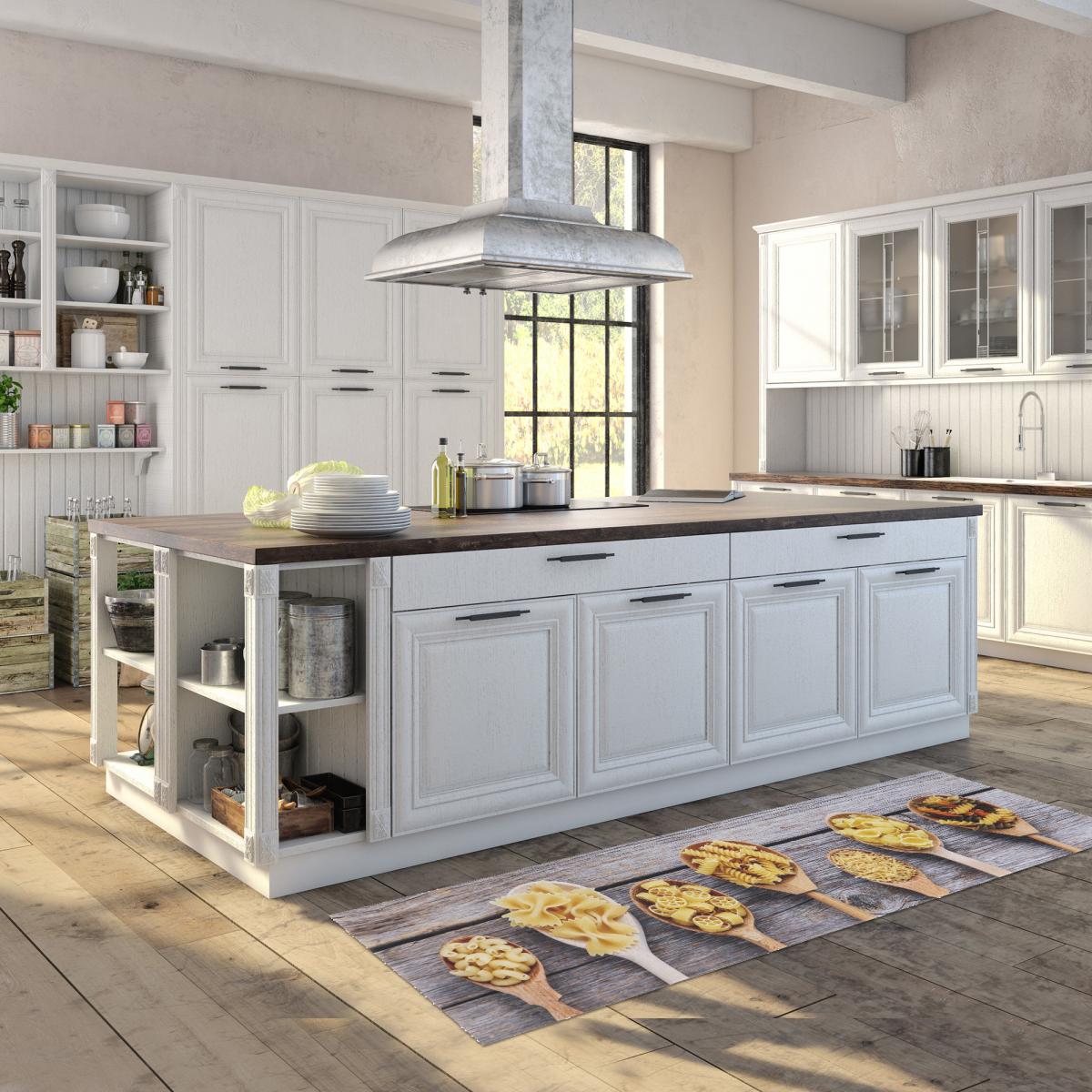 Tapis de cuisine en PVC motif fresque KITCHCUI gris, beige, UN AMOUR DE TAPIS