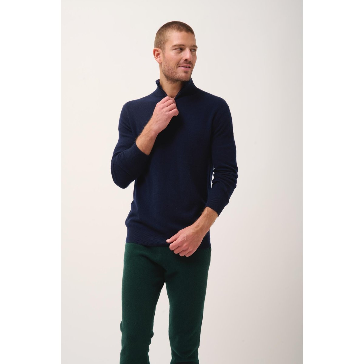 Pull Camionneur Navy Bradley bleu foncé, JUST CASHMERE