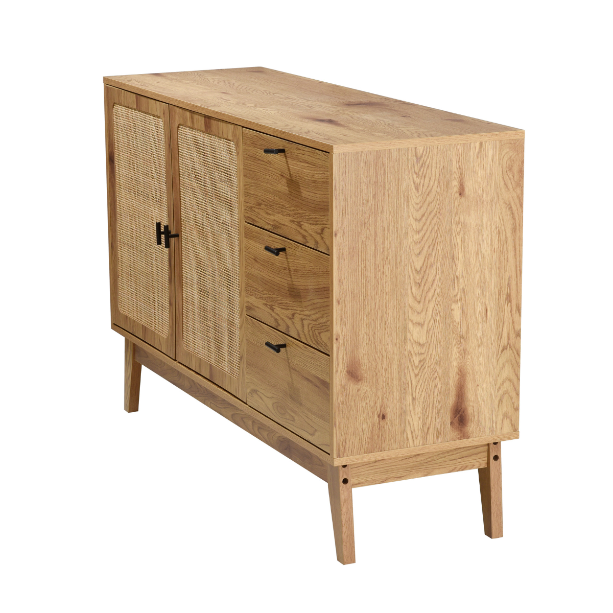 Buffet 2 portes et 3 tiroirs rotin - ALIA bois clair, CALICOSY