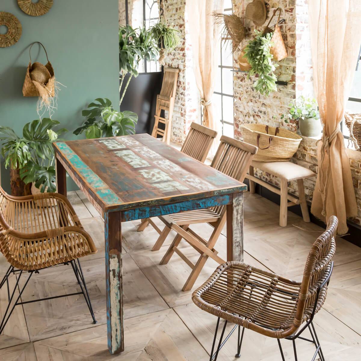 Table à manger en bois massif ETHNIK multicolore, MADE IN MEUBLES