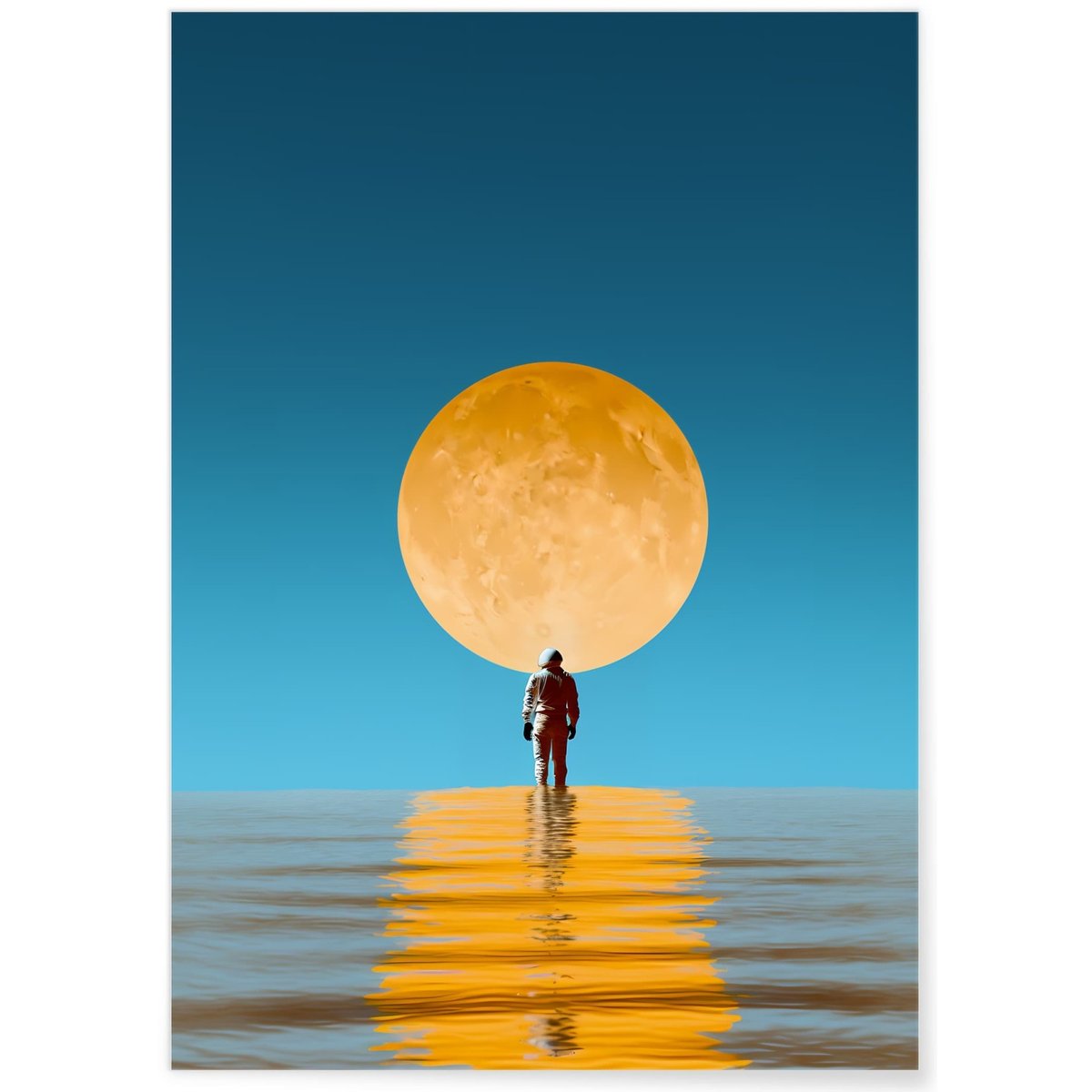 Affiche Astronaute face à la Lune Dorée blanc, L'AFFICHERIE
