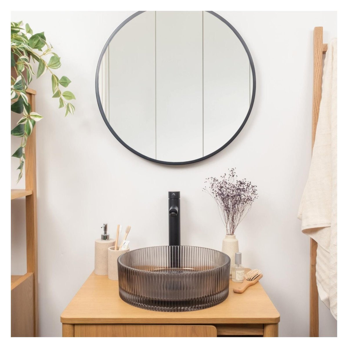 Vasque à poser ronde en verre texturé noir 36cm TALLY noir, MOB IN