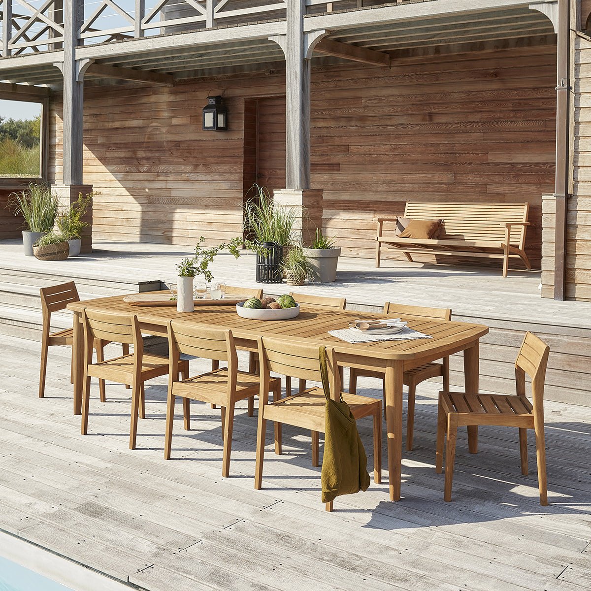Salon de jardin en teck recyclé extensible 10/12 places HORTENSE naturel, BERAH GETAH