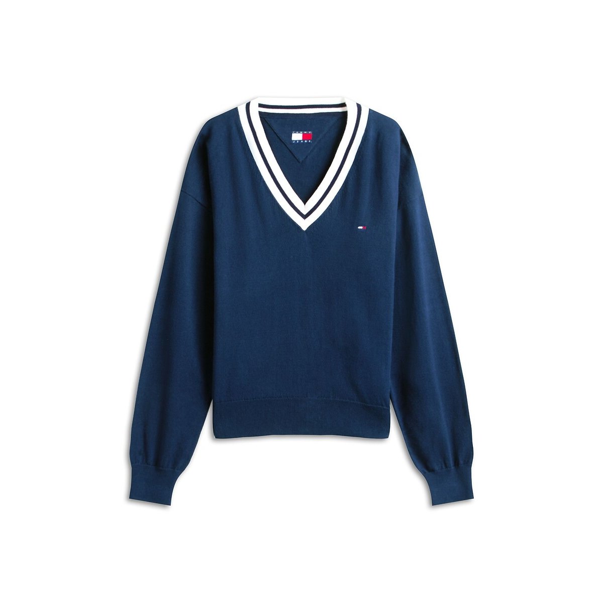 Pull col V, à manches longues marine, TOMMY JEANS
