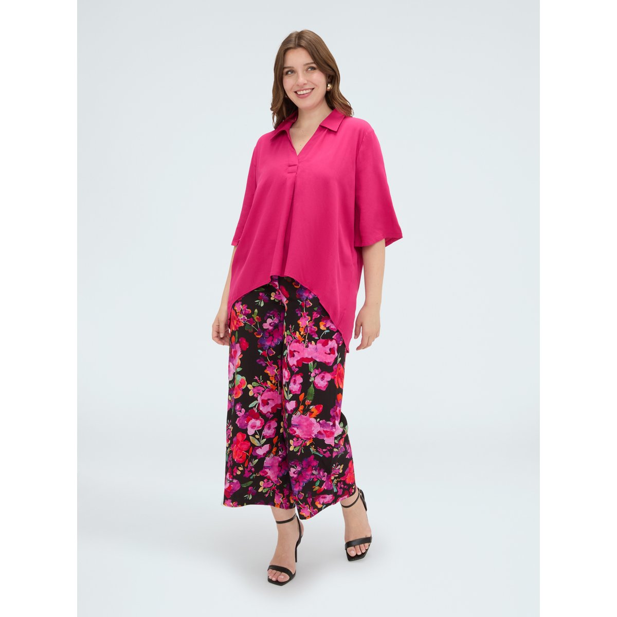 Blouse boxy avec col polo fuchsia, FIORELLA RUBINO