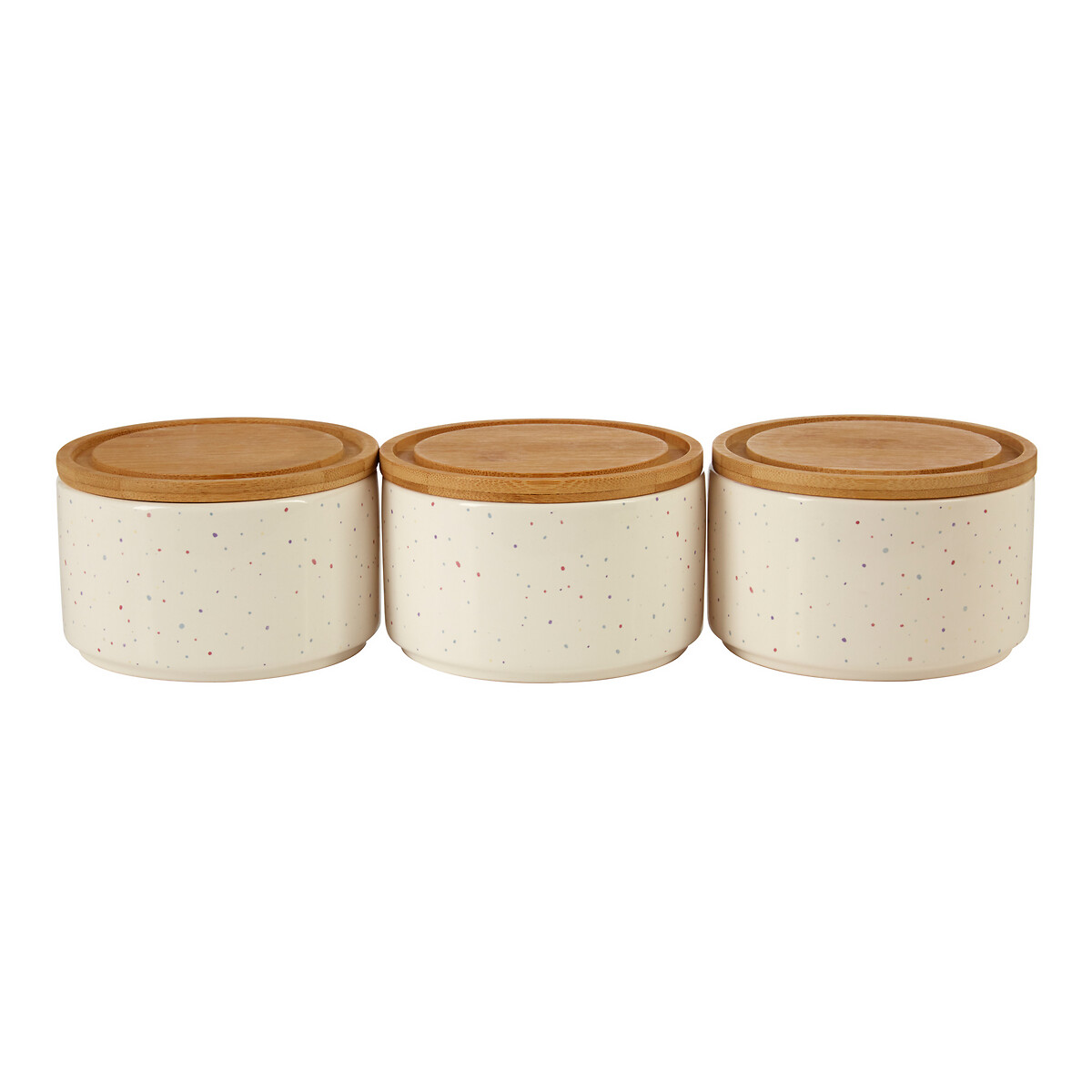 Set of 3 Wilder Speckle Stackable Canisters in Dolomite with Bamboo Lid beige, SO'HOME