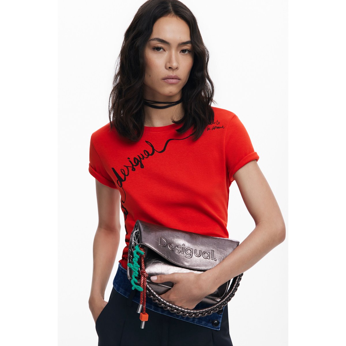 Sac logo 3D rabat métallisé moyen multicolore, DESIGUAL