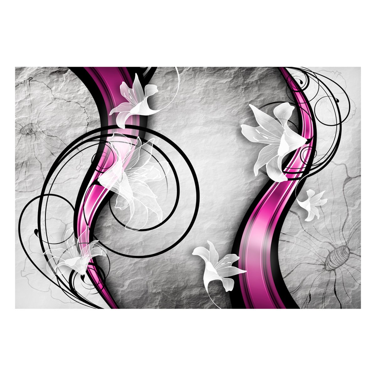 Papier peint intissé panoramique Fleurs Dance with Lilies gris / argent, EDEN