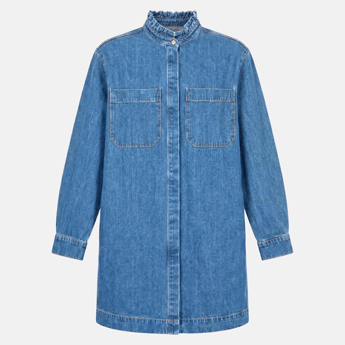Robe courte à col volanté en denim, Signature DEBBIE bleu stone, LA REDOUTE COLLECTIONS