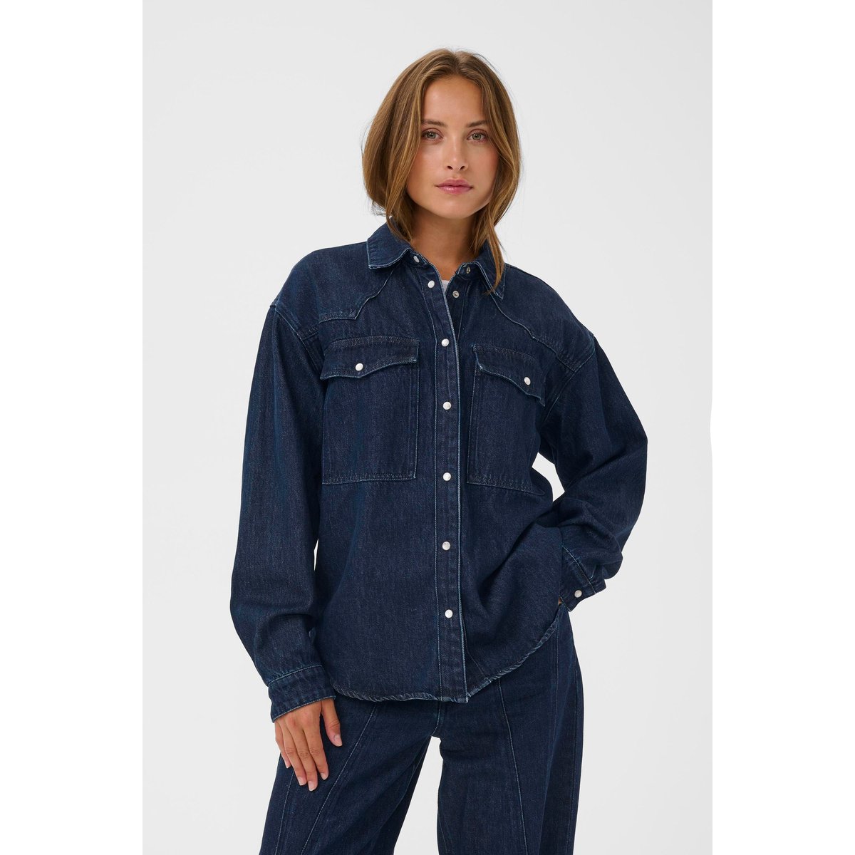 Chemise en jean bleu dark blue denim, KAFFE