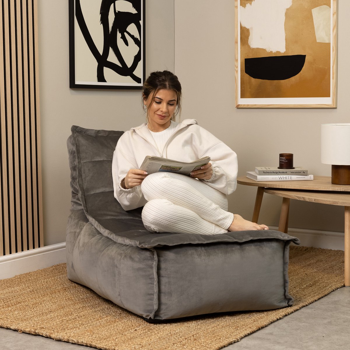 Lot de 2 Poufs chauffeuse velours - DOLCE gris anthracite, ICON
