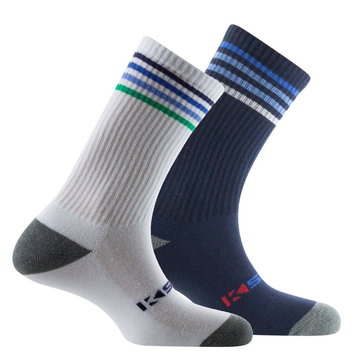 Pack de 2 mi-chaussettes sport rayée semelle bouclette blanc marine, KINDY