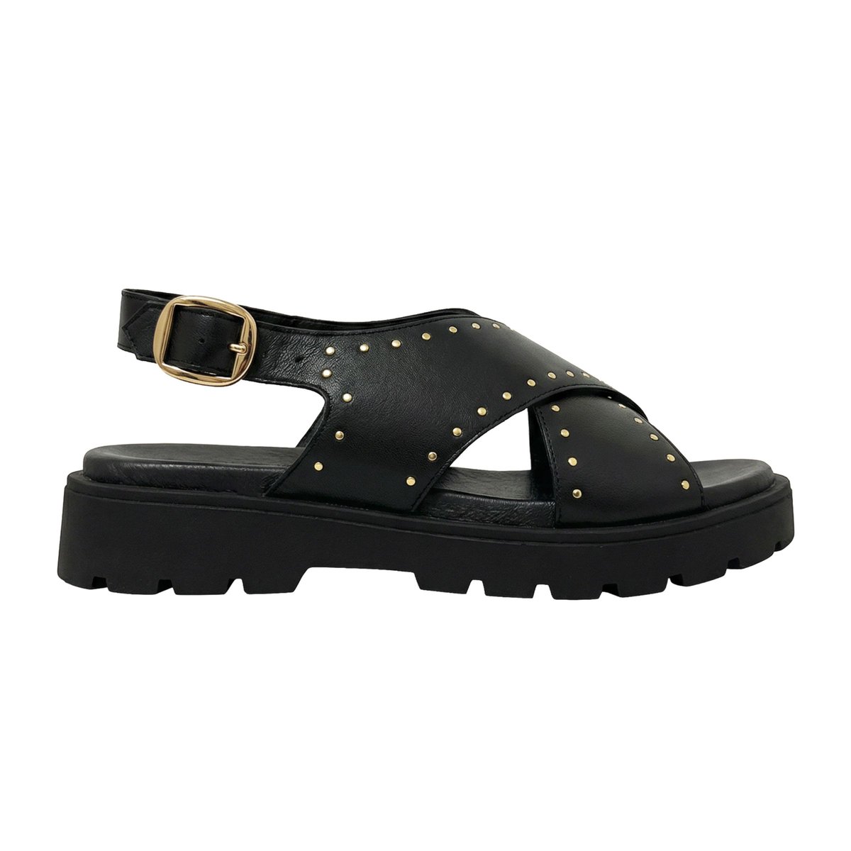 Sandales gomme Lou cuir lisse noir, JULES & JENN