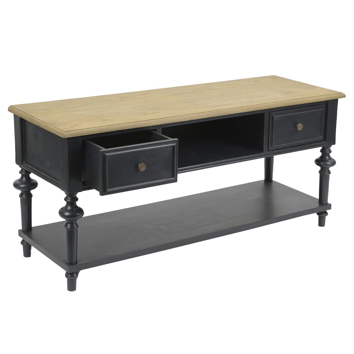 Meuble TV 2 tiroirs en bois massif L120 cm New Légende multicolore, AMADEUS