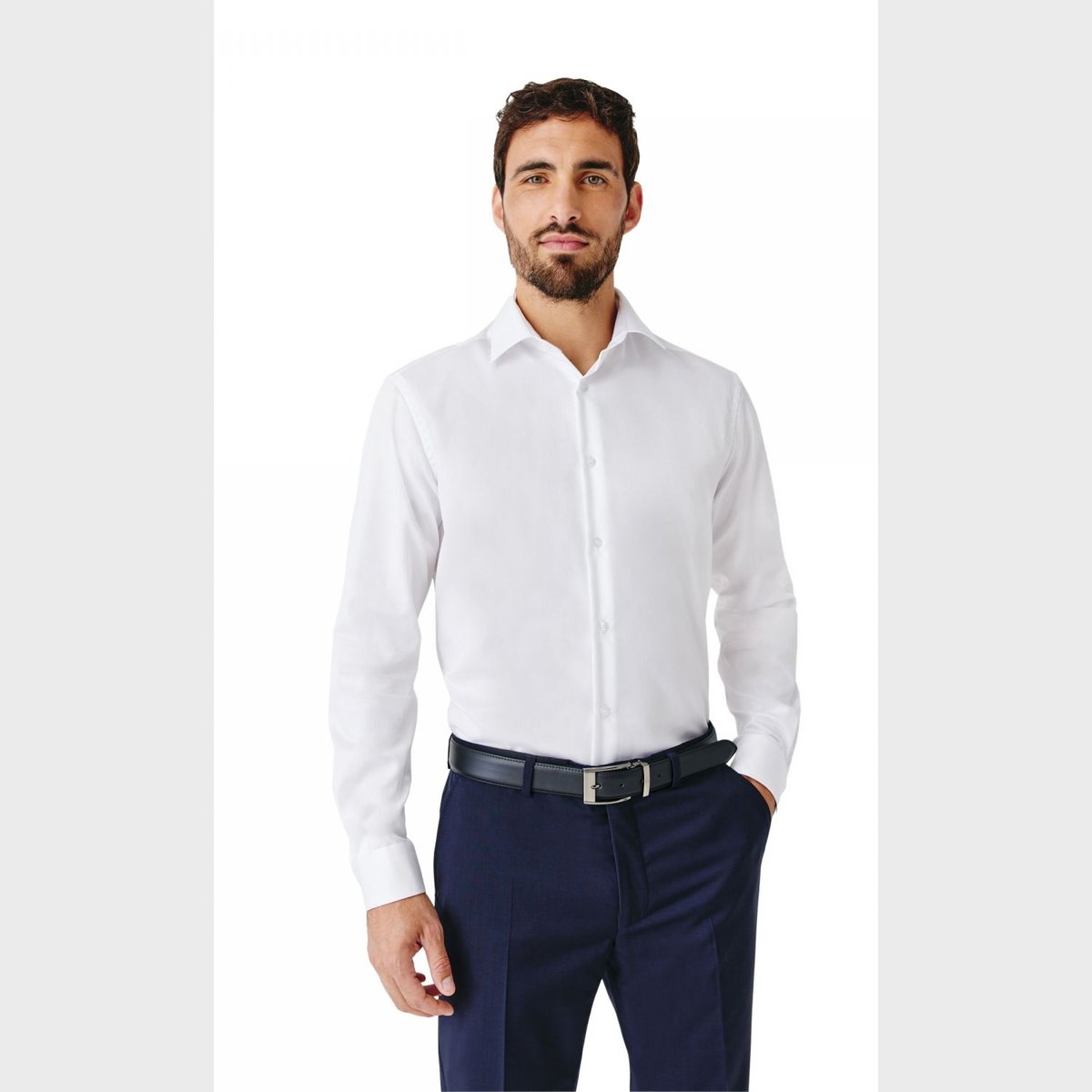Chemise Regular fit sans repassage en twill de coton blanc, ACROSS