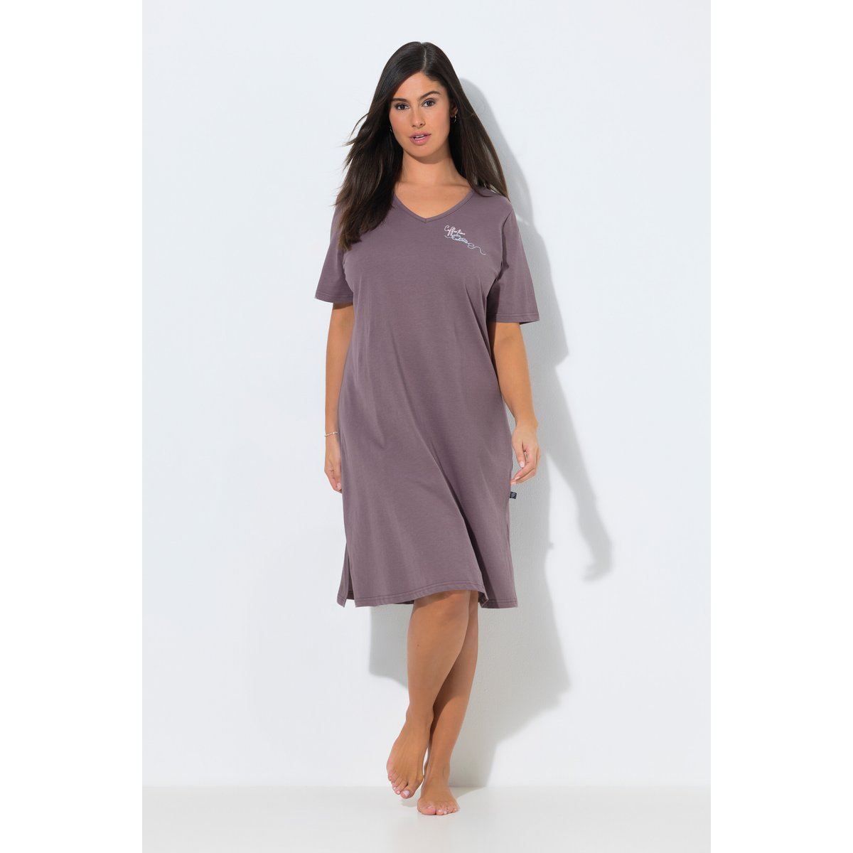 T-shirt long, Coffee Time, Col en V terre, ULLA POPKEN