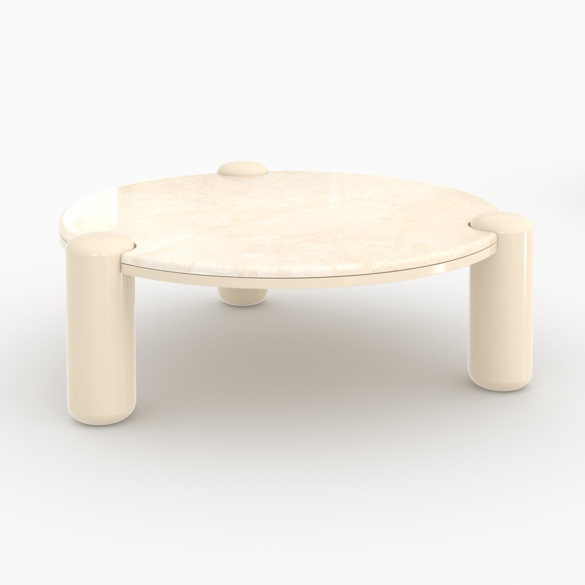 Table basse en marbre avec pieds laqués, D86 cm - HANAÉ beige, MAISON PAVANE