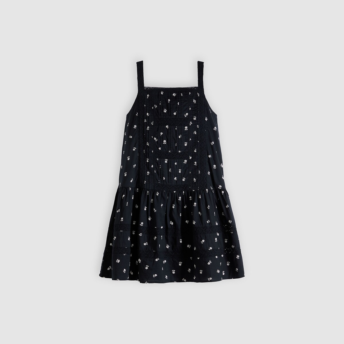 Vestido corto de tirantes, estampado floral estampado flores fondo negro, LEVI'S