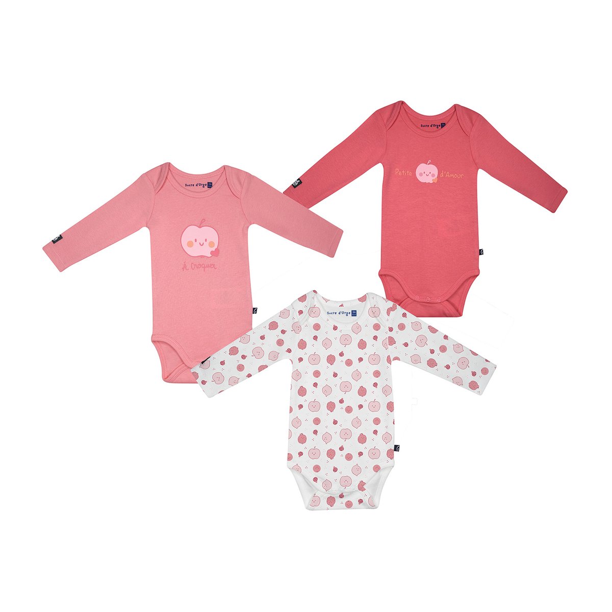 Lot de 3 bodies laly manches longues bebe rose, SUCRE D'ORGE