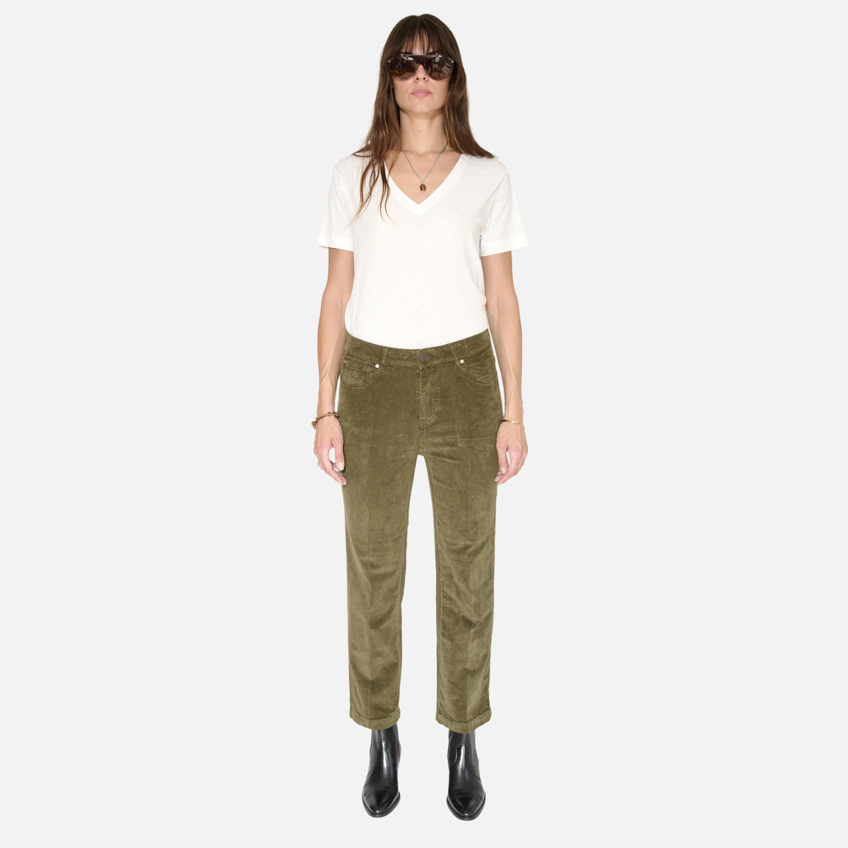 Pantalon THE LINDA VELVET kaki, MKT STUDIO