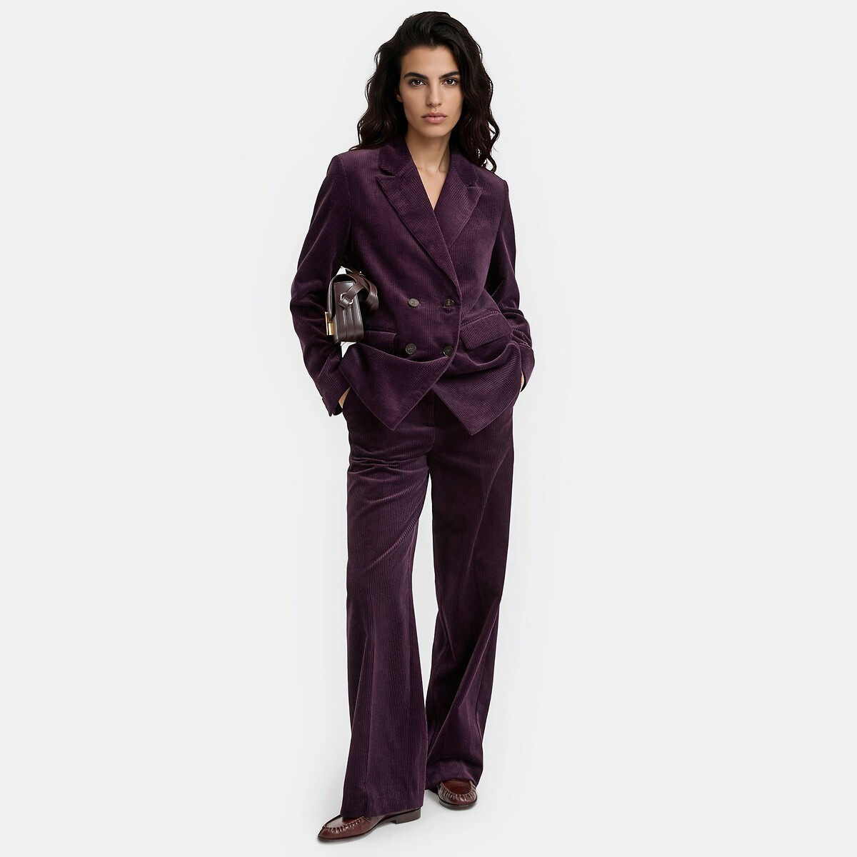 Weite High-Waist-Hose aus Cord pflaume, LA REDOUTE COLLECTIONS