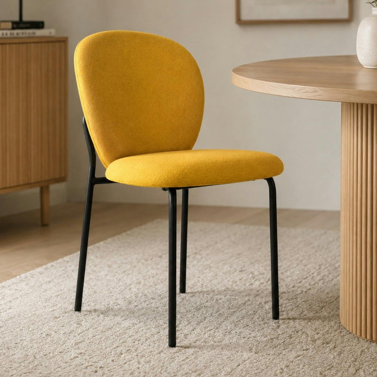 Chaise en tissu, design arrondi LORA (lot de 2) moutarde, PIER IMPORT