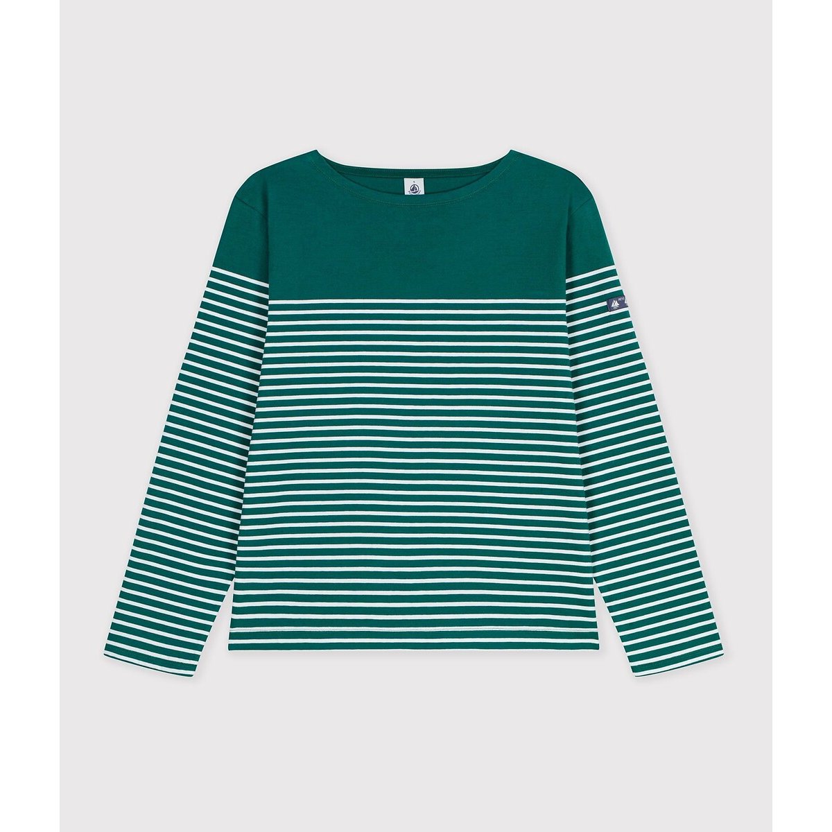 T-shirt rayé, manches longues vert/blanc, PETIT BATEAU