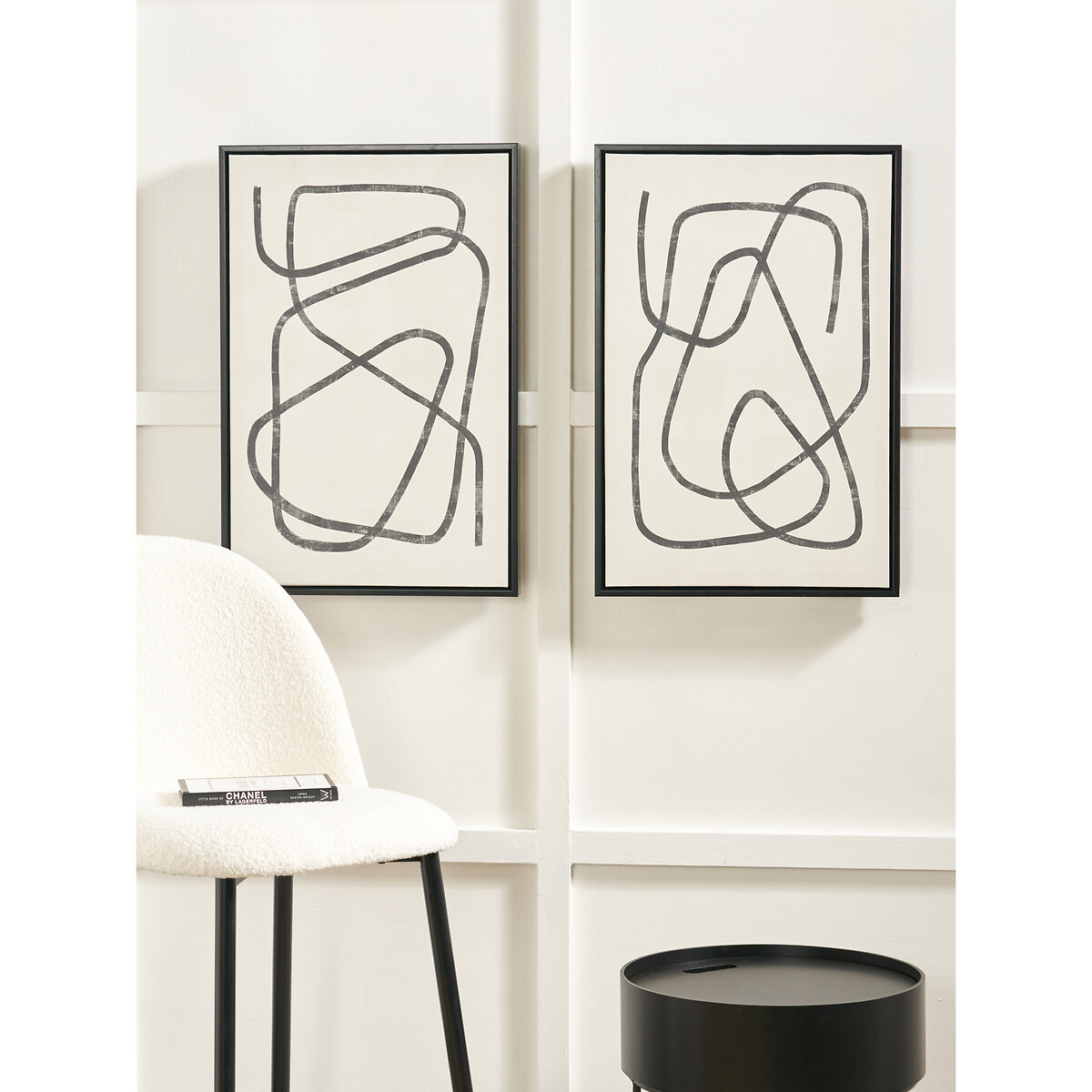 Set of 2 60 x 40cm Black Squiggle Print Canvases with Black Frames black/white, ÉDITÉ