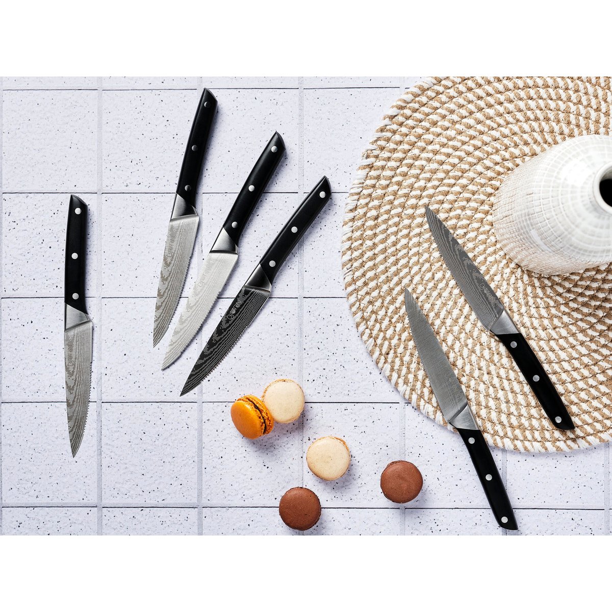 Lot de 6 couteaux à steak en inox, NUDE inox mat et noir mat, BJORN