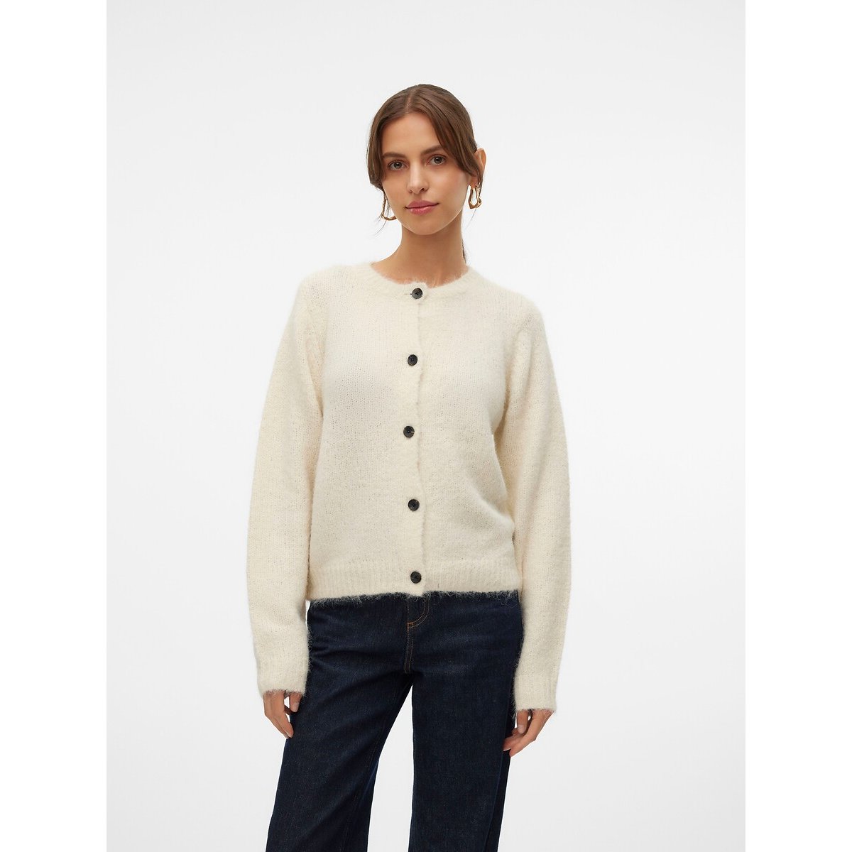 Gilet boutonné col rond beige clair, VERO MODA