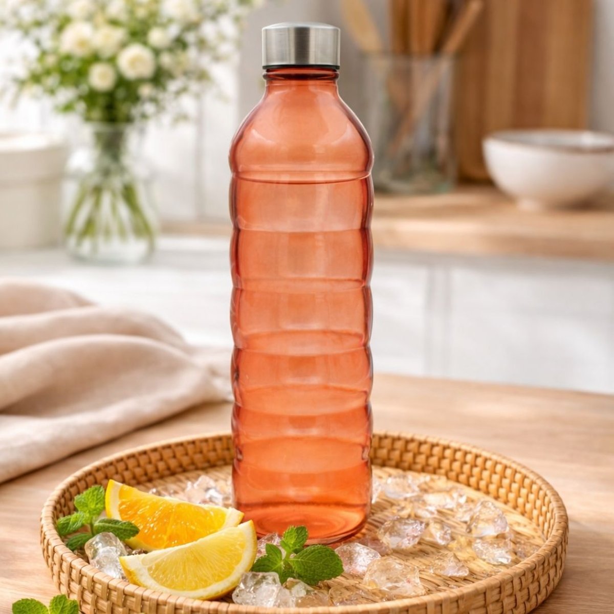 Bouteille orange en verre coloré, GLOUPOP orange, ARTIME