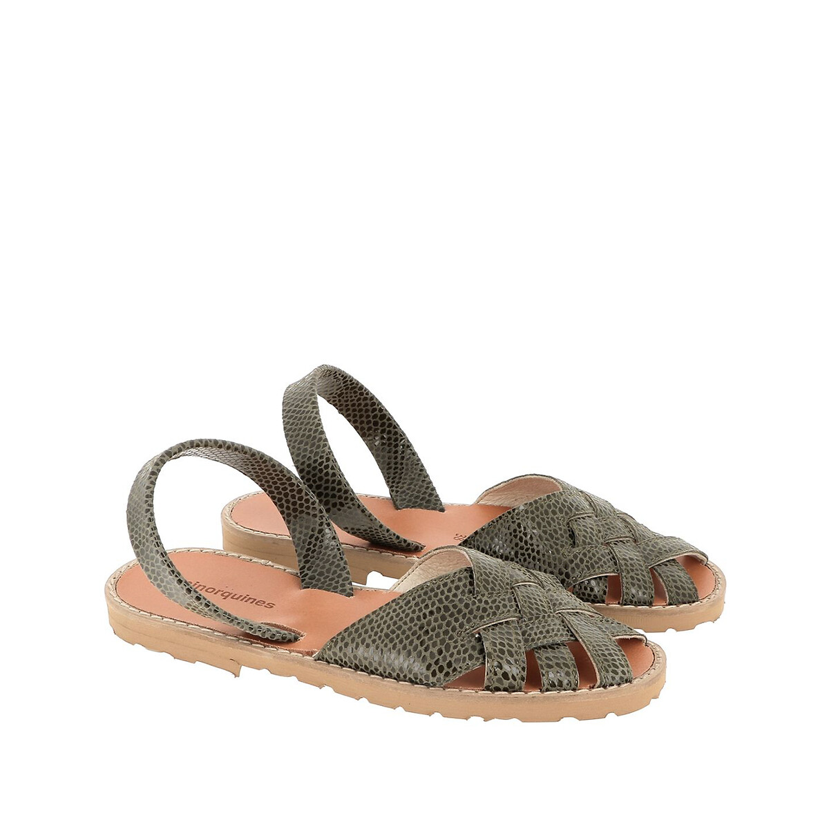 Sandales plates en cuir Avarca Compostelle kaki, MINORQUINES
