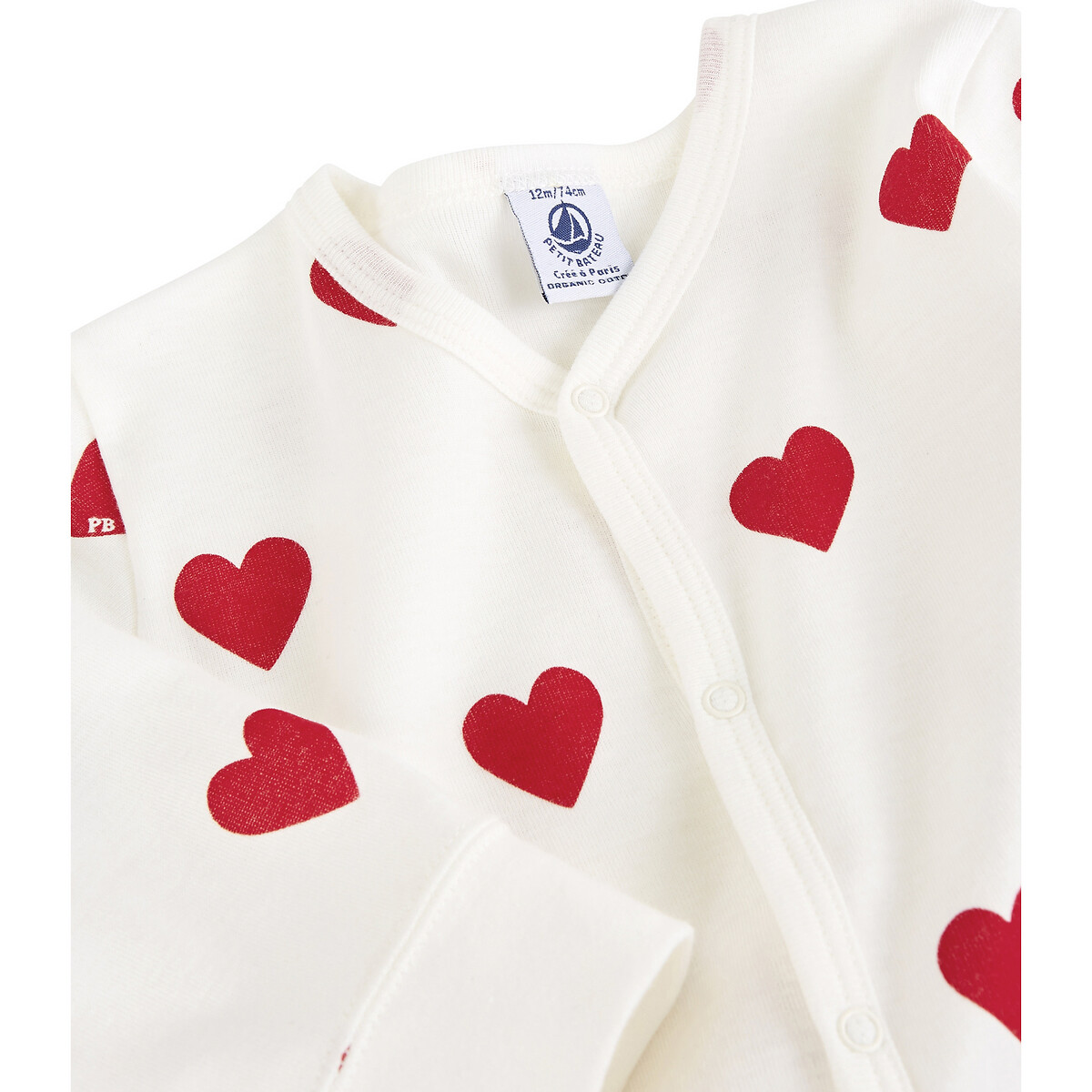 Pyjama 1 pièce sans pieds imprimé coeur, PETIT BATEAU