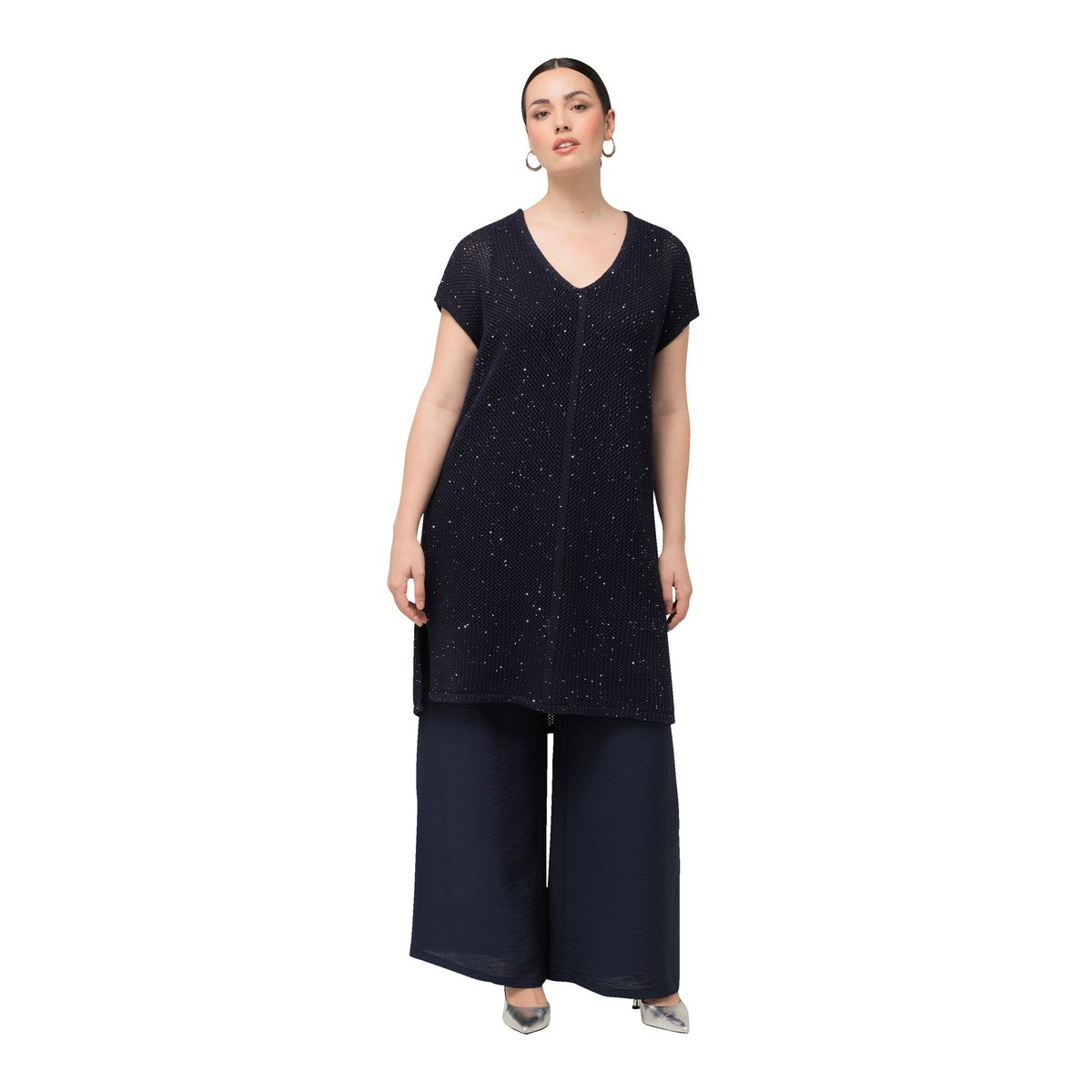 Pull long sans manches en maille texturée marine, ULLA POPKEN