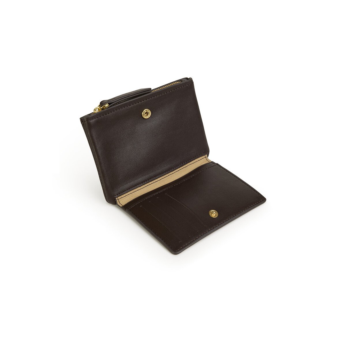 Portefeuille zippé en cuir grainé SOLY ebène, NAT & NIN