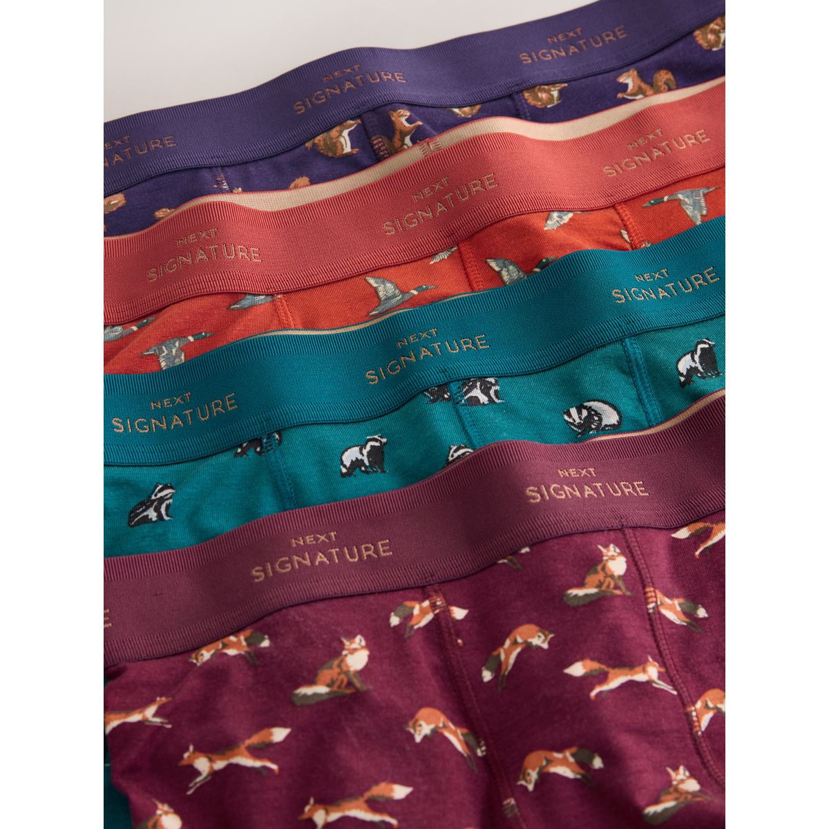 Boxer coton majoritaire, lot de 4 Signature animaux des bois verts/oranges, NEXT