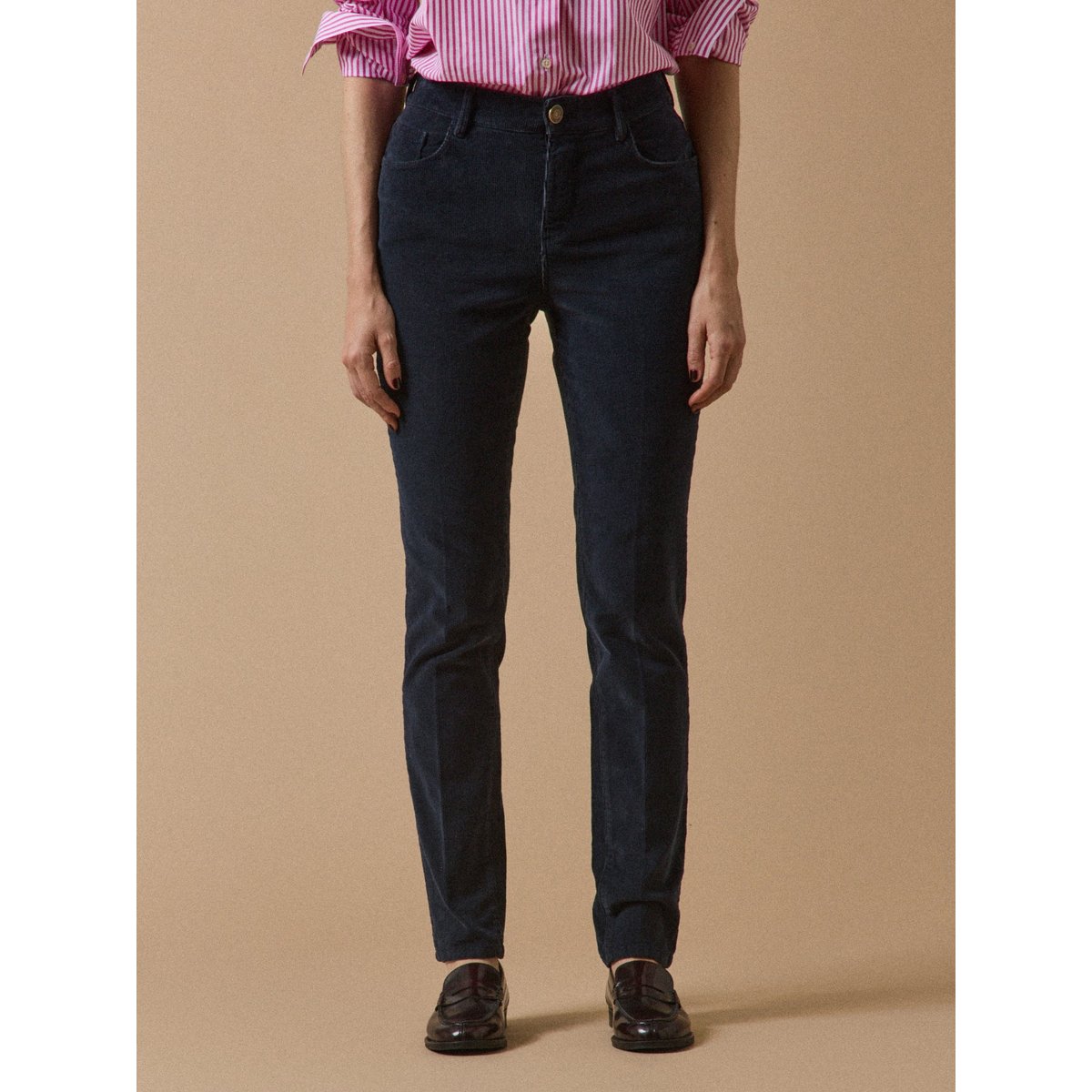 Pantalon slim velours milleraies Chloé encre, CYRILLUS