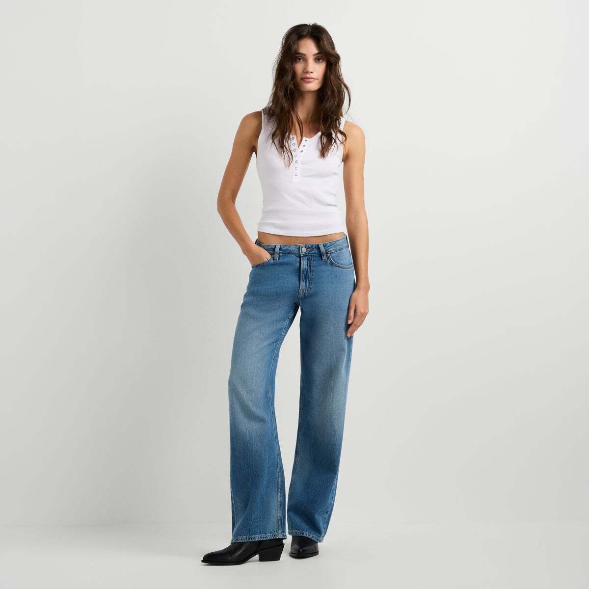 Nicky - Jean Coupe Large, Taille Basse vert mélange tencel utilisé, PEPE JEANS