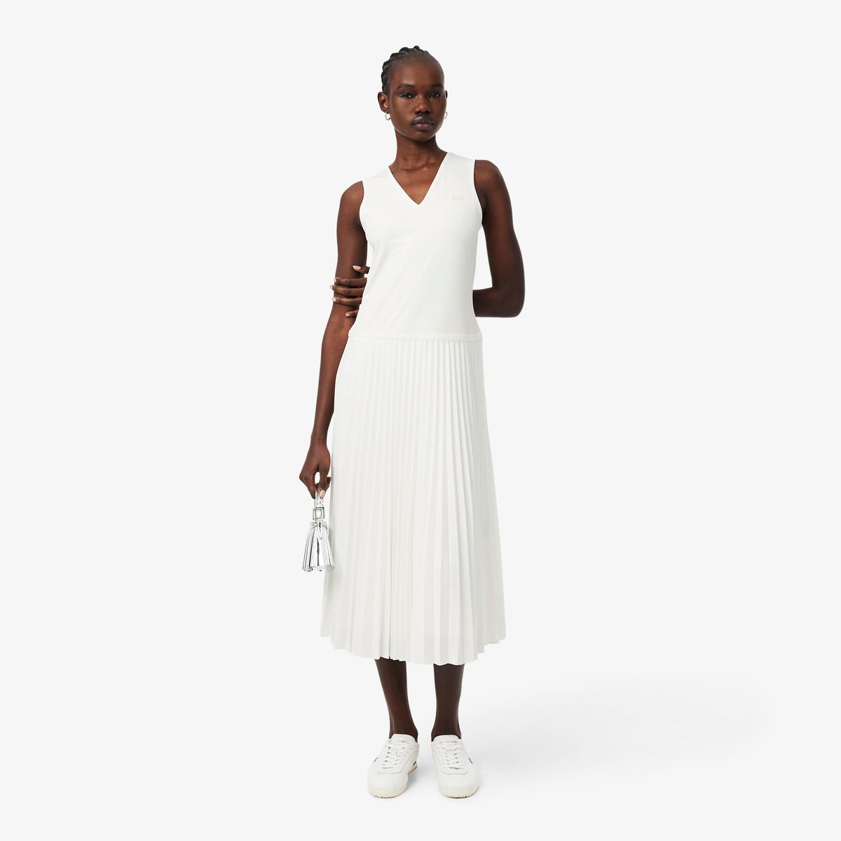 Robe longue plissée sans manches blanc-70v, LACOSTE