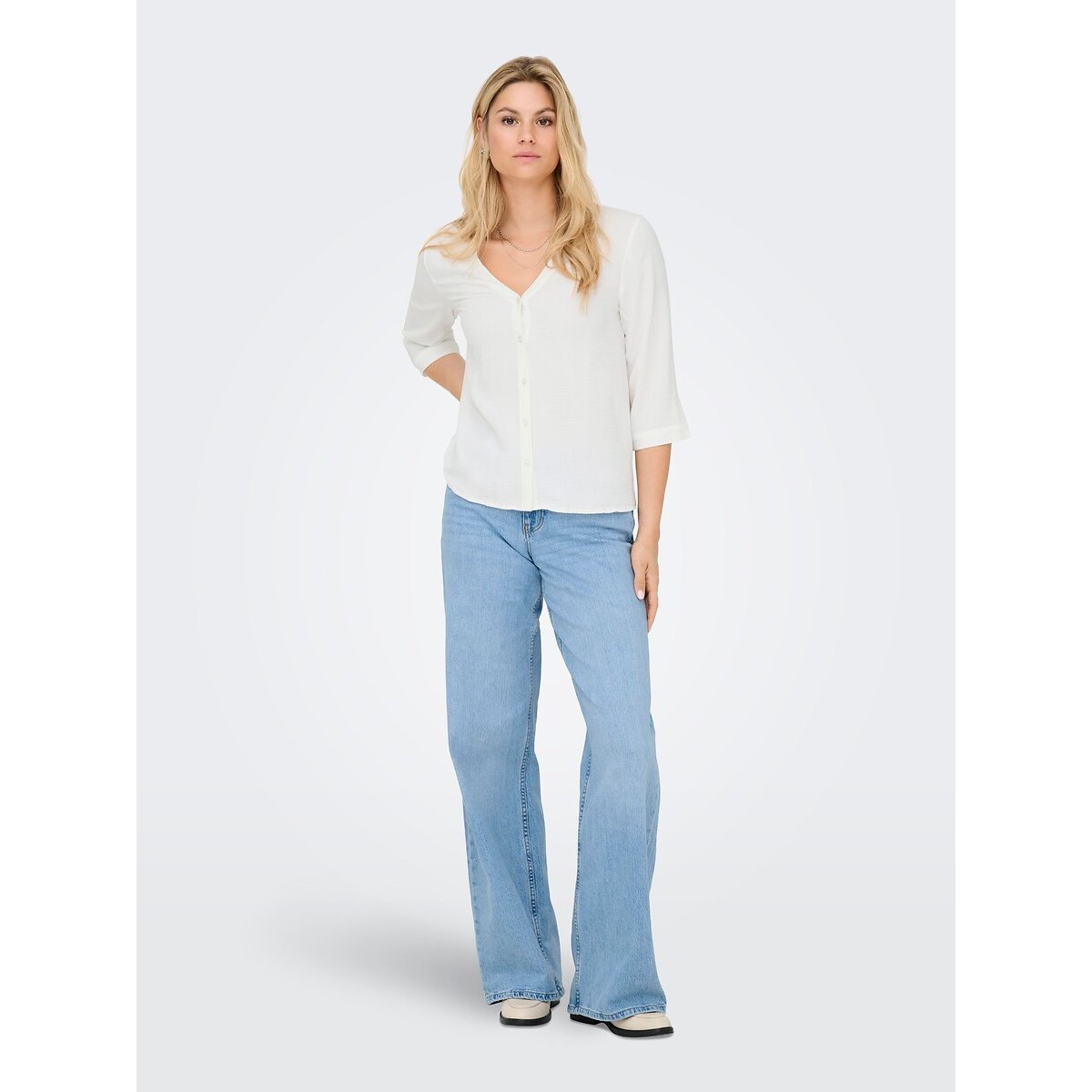 Soepele blouse met V-hals wit, JDY